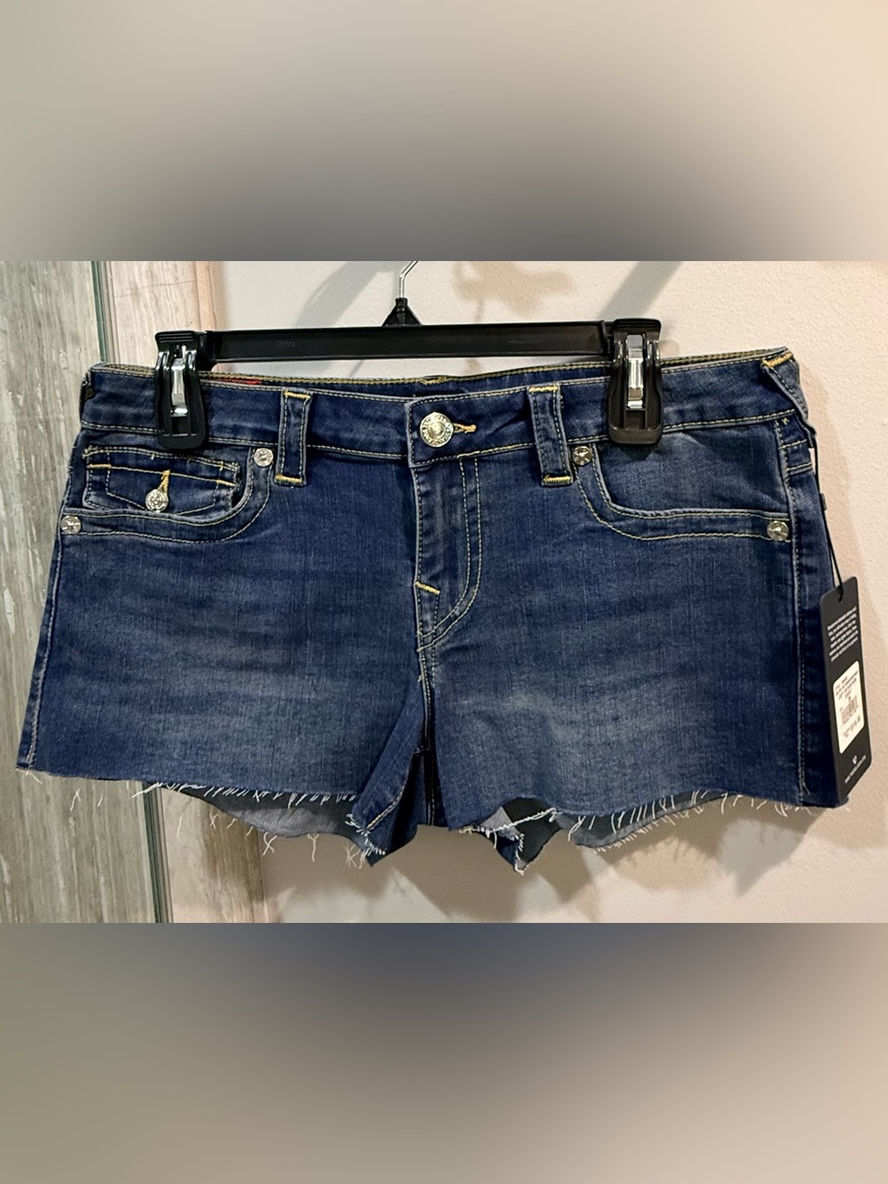 True Religion Dark Blue Distressed Denim Cutoff Shorts NEW